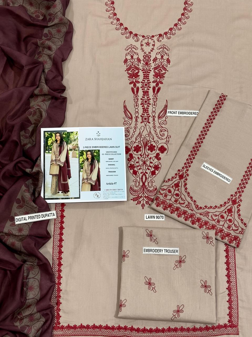 Baroque 3PC Lawn Embroidered Suit