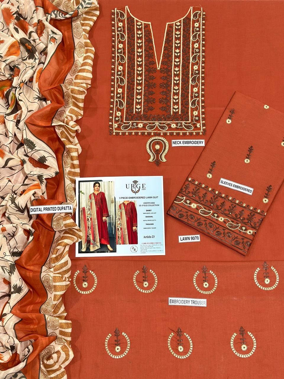 URE LAWN 3PC EMBROIDERED