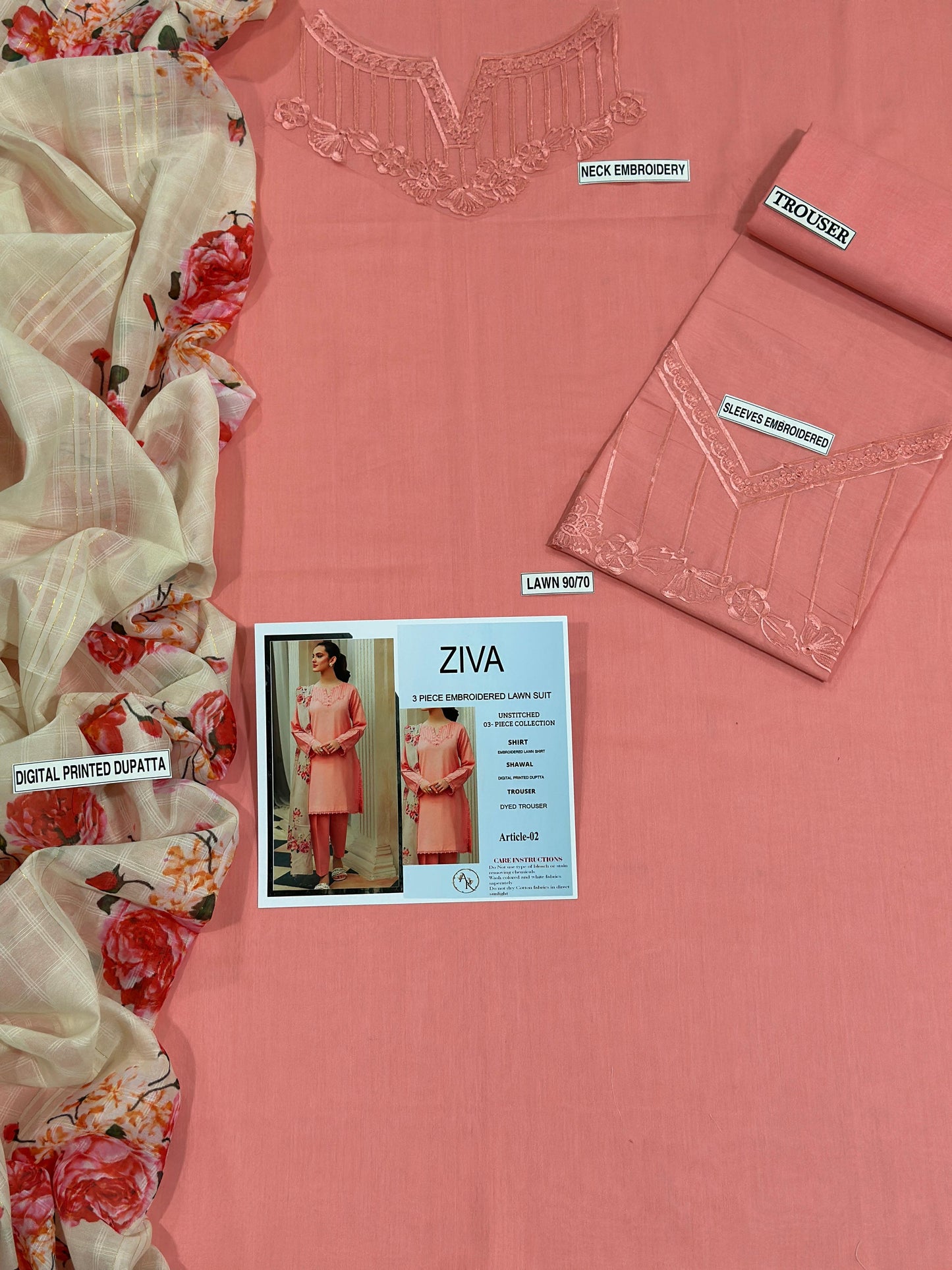 ZIVA Lawn 3PC – Full embroidered unstitched suit