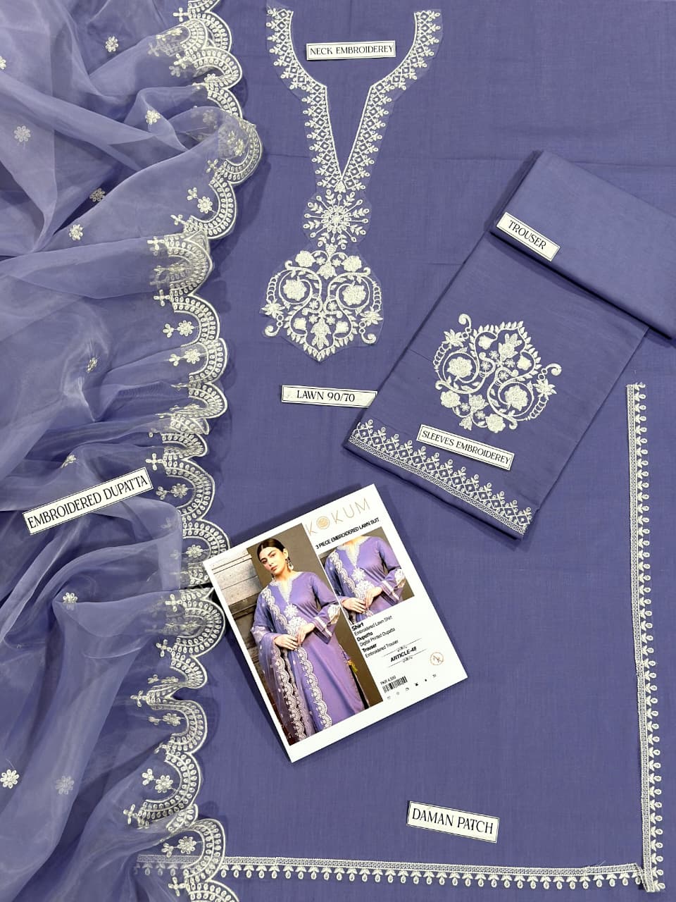 KOKUM 3PC Lawn Set – Embroidered shirt