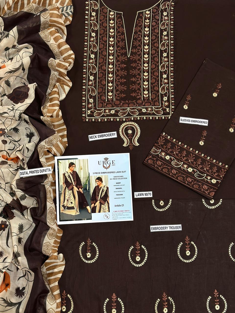 URGE 3PC Heavy Embroidered Dhanak Suit