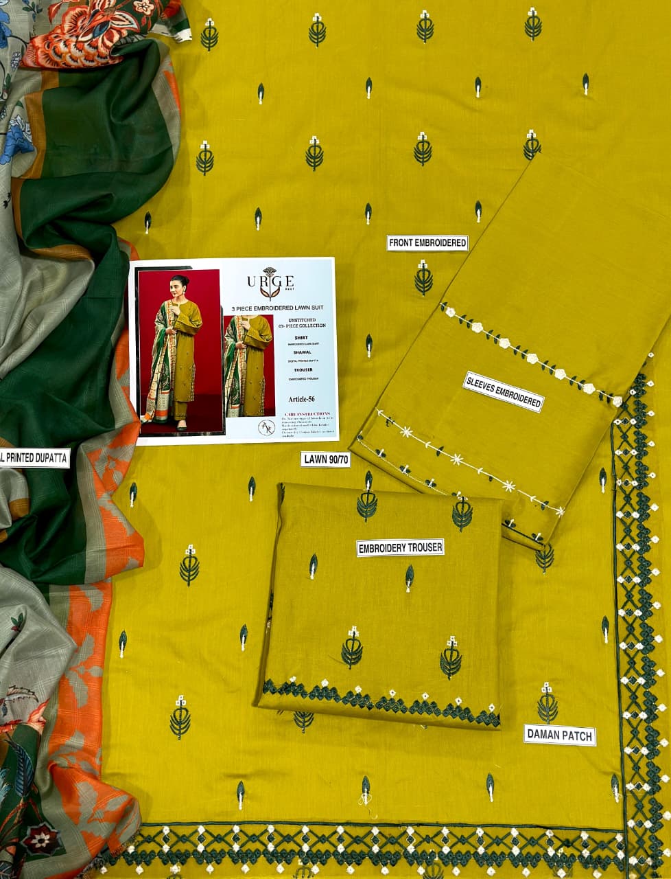 URE LAWN 3PC EMBROIDERED