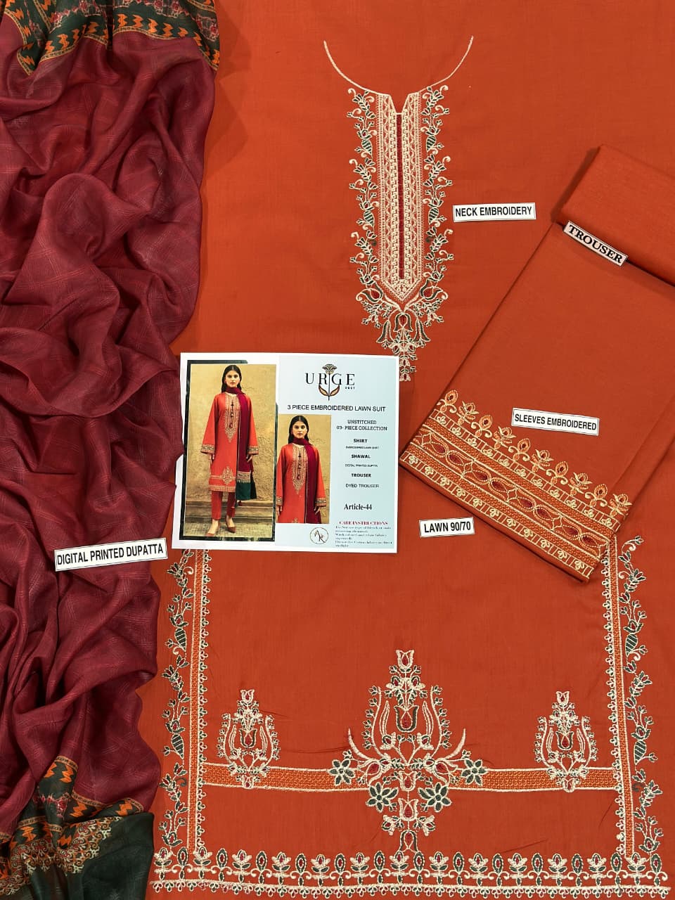 URE LAWN 3PC EMBROIDERED