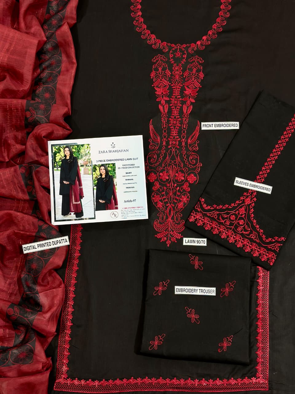 Zara Shahjahan 3PC Embroidered Lawn Suit